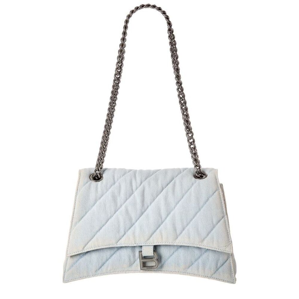 Balenciaga Crush Medium Denim Shoulder Bag, Blue
